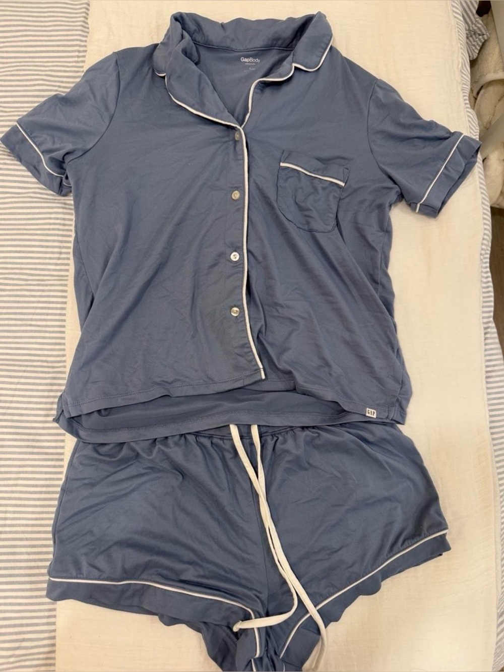 GAP Short Sleeve Pajama Set in Dusty Blue with White Piping